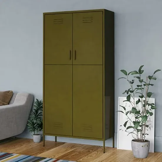 Emrik 2-Door Wardrobe with Storage - Olive Green, Steel