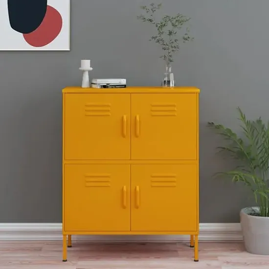 Emrik Steel Storage Cabinet with 4 Doors - Mustard Yellow