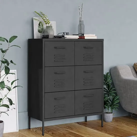 Emrik Steel Storage Cabinet with 6 Drawers - Anthracite