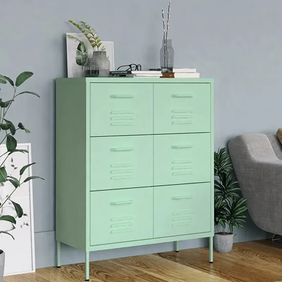 Emrik Steel Storage Cabinet with 6 Drawers - Mint