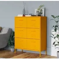 Emrik Steel Storage Cabinet with 6 Drawers - Mustard Yellow