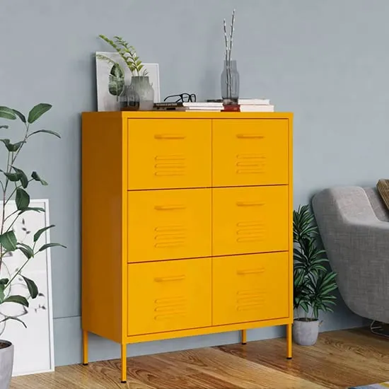 Emrik Steel Storage Cabinet with 6 Drawers - Mustard Yellow