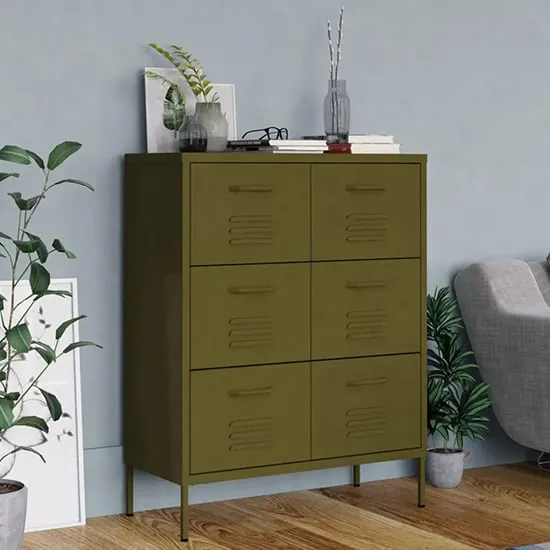 Emrik Steel Storage Cabinet with 6 Drawers - Olive Green