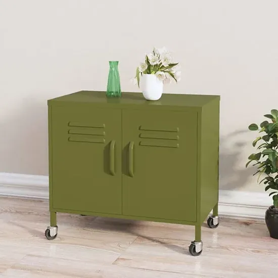 Emrik Storage Cabinet with Castors - Olive Green, Steel