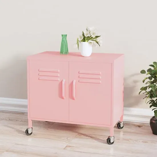 Emrik Storage Cabinet with Castors - Pink, Steel