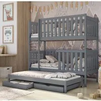 Enid Bunk Bed with Trundle and Storage - Grey, Wood