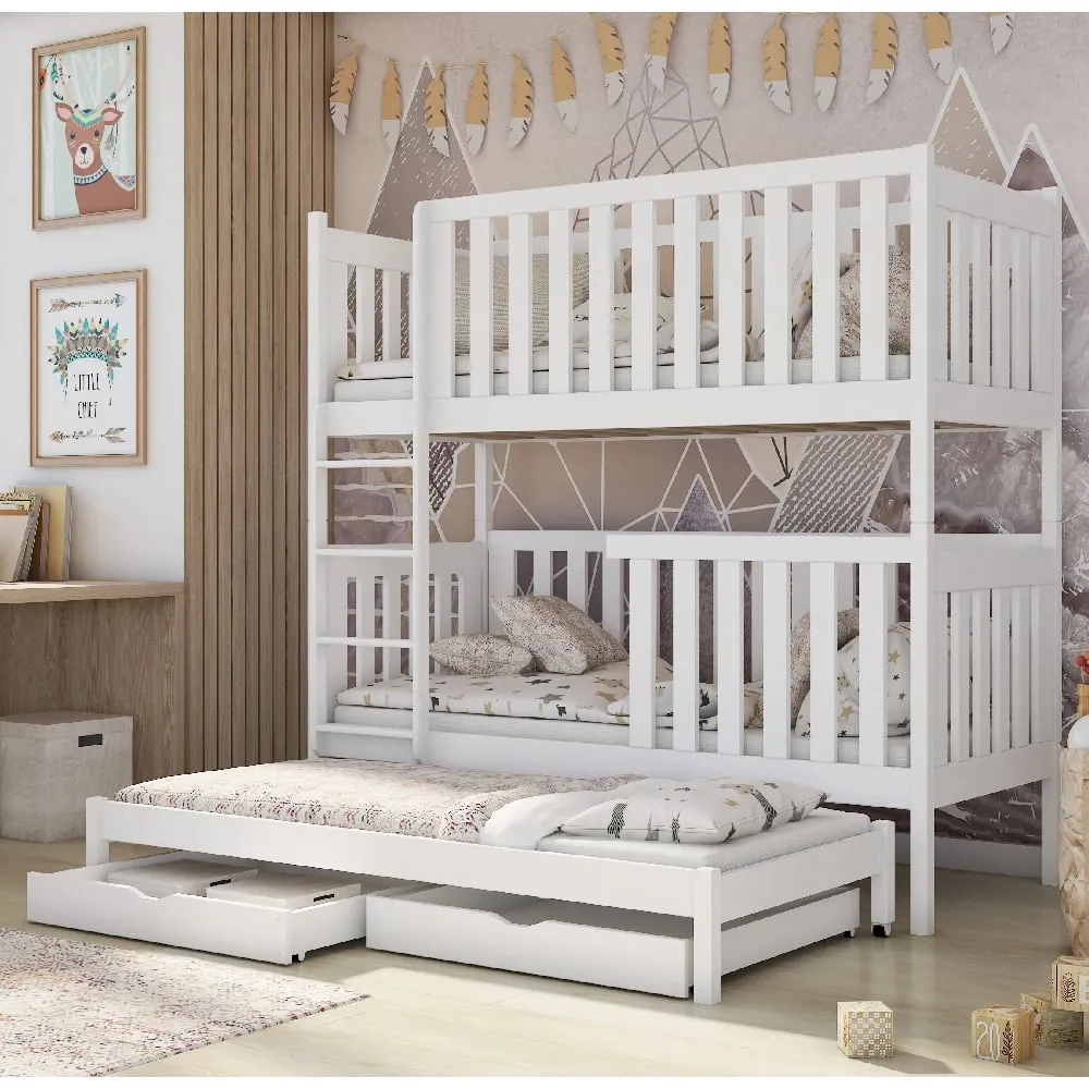Enid Bunk Bed with Trundle and Storage - White, Wood