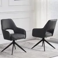 Enid Dining Chairs with Swivel Base - Dark Grey, PU Leather