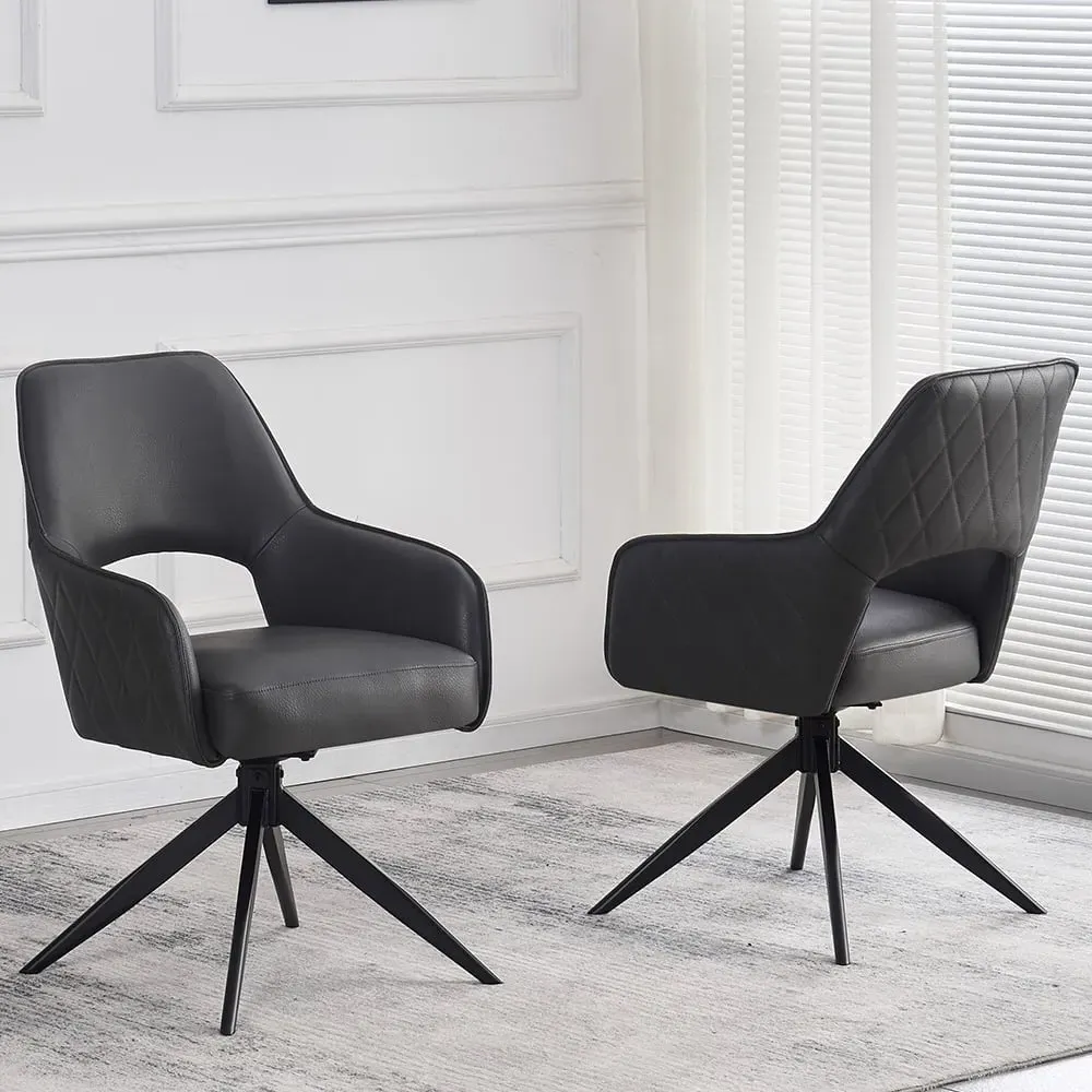 Enid Dining Chairs with Swivel Base - Dark Grey, PU Leather image