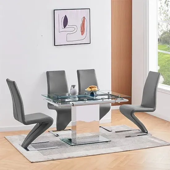 Enke Extending Dining Table with 4 Demi Z Chairs - Grey