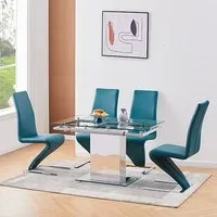 Enke Extending Dining Table with 4 Demi Z Chairs - Teal