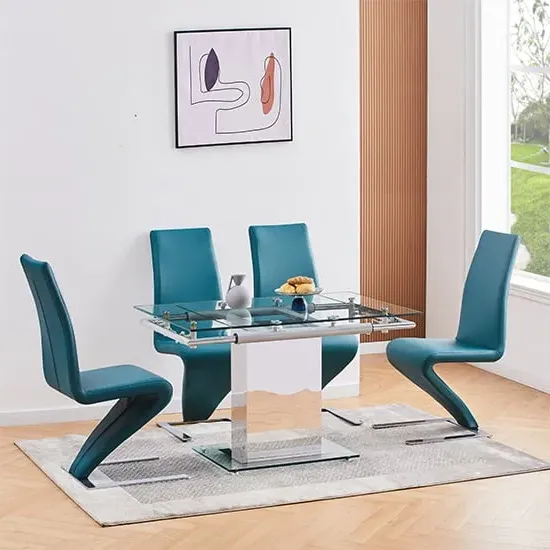 Enke Extending Dining Table with 4 Demi Z Chairs - Teal