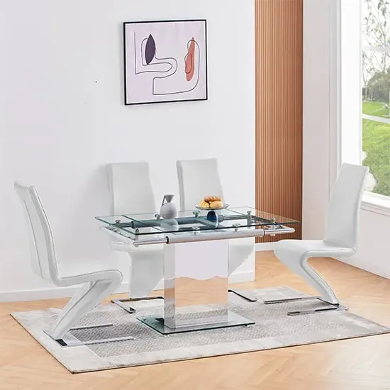 Enke Extending Dining Table with 4 Demi Z Chairs - White