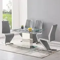 Enke Extending Dining Table with 4 Gia Chairs - Grey White