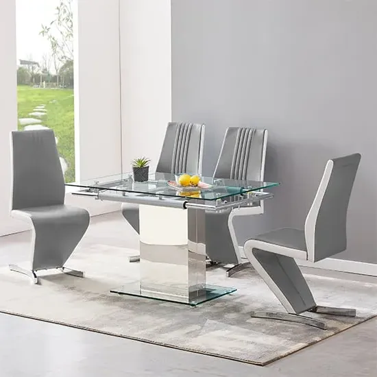 Enke Extending Dining Table with 4 Gia Chairs - Grey White
