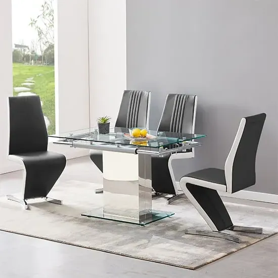 Enke Extending Dining Table with 4 Gia Chairs - White