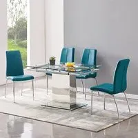 Enke Extending Dining Table with 4 Opal Chairs - Teal