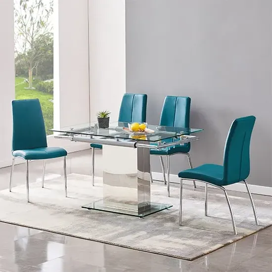 Enke Extending Dining Table with 4 Opal Chairs - Teal