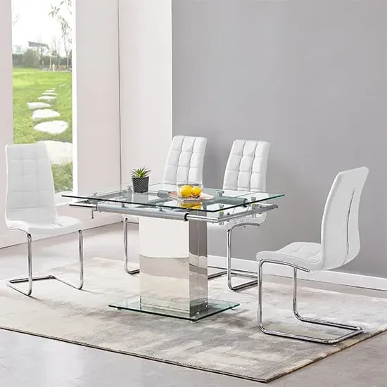 Enke Extending Dining Table with 4 Paris Chairs - White
