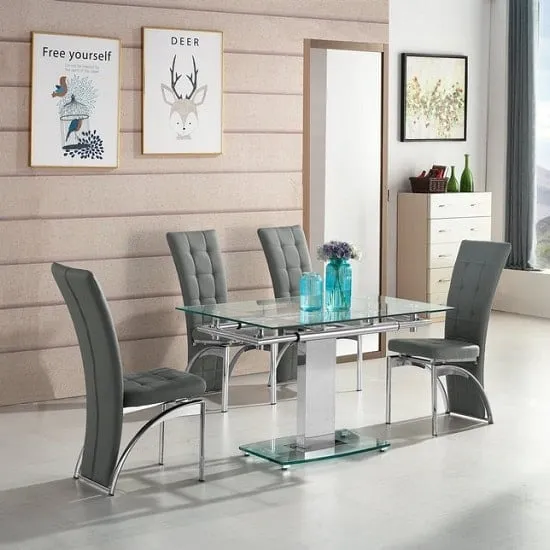Enke Extending Dining Table with 4 Ravenna Chairs - Grey