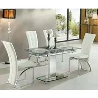 Enke Extending Dining Table with 4 Ravenna Chairs - White