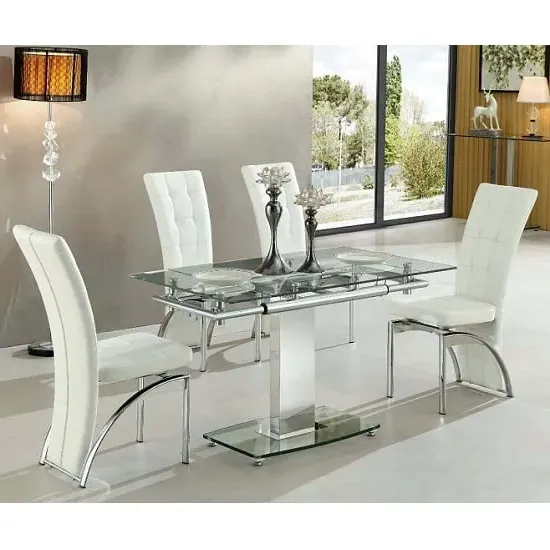 Enke Extending Dining Table with 4 Ravenna Chairs - White