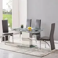 Enke Extending Dining Table with 4 Romeo Chairs - Grey