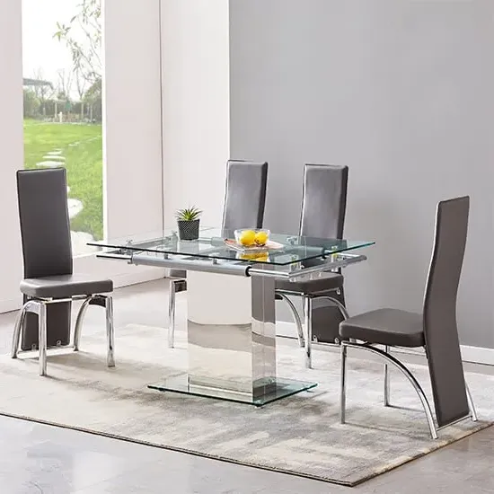 Enke Extending Dining Table with 4 Romeo Chairs - Grey image
