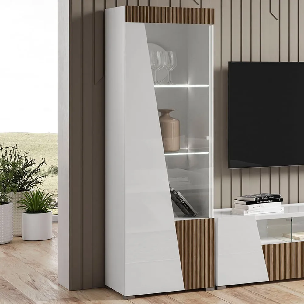 Enna High Gloss Display Cabinet 1 Door Left with LED - White