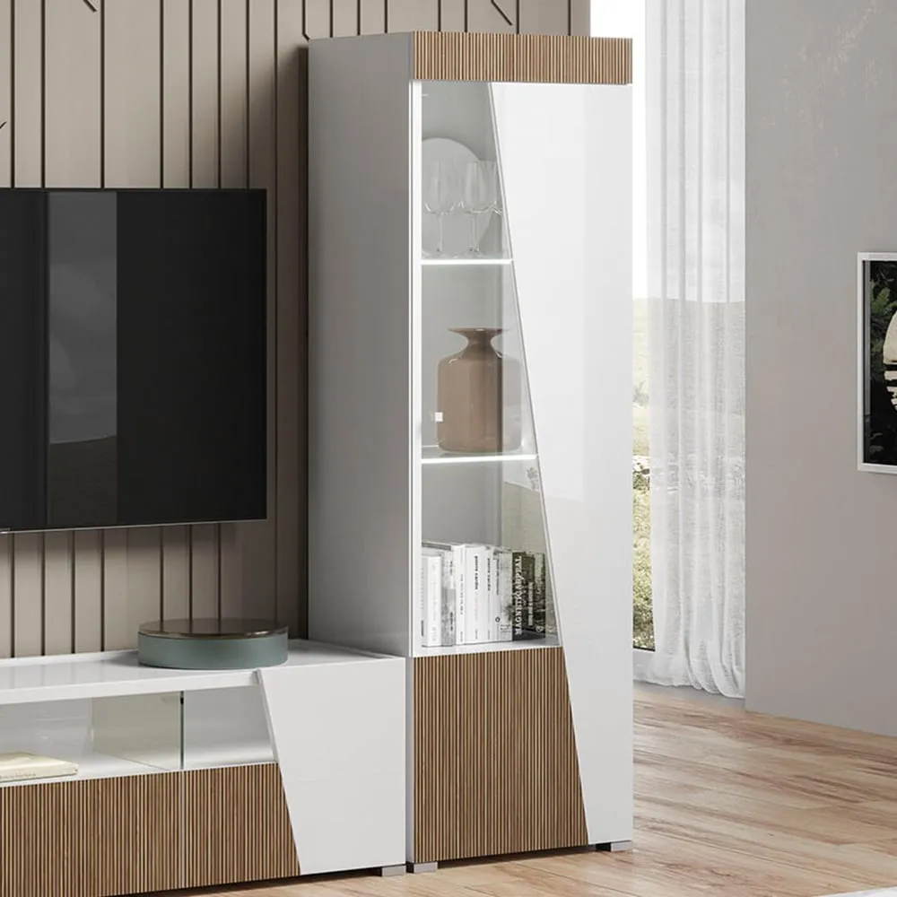 Enna High Gloss Display Cabinet 1 Door Right with LED - White