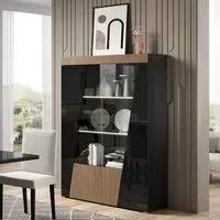 Enna High Gloss Display Cabinet 2 Door with LED - Black