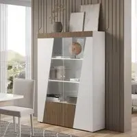 Enna High Gloss Display Cabinet 2 Doors with LED - White