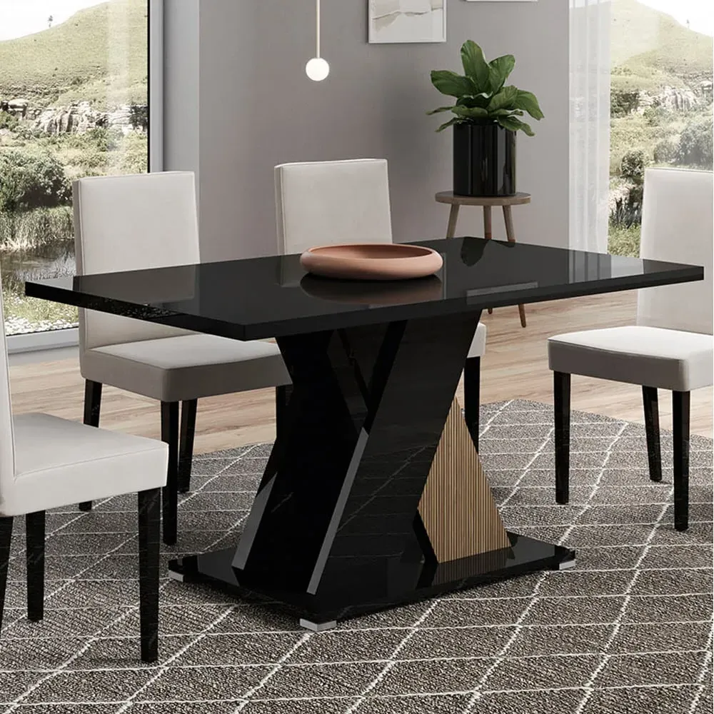 Enna Large Rectangular Dining Table - Black, MDF
