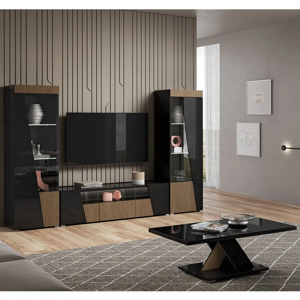 Enna Living Room Set with Coffee Table - Black