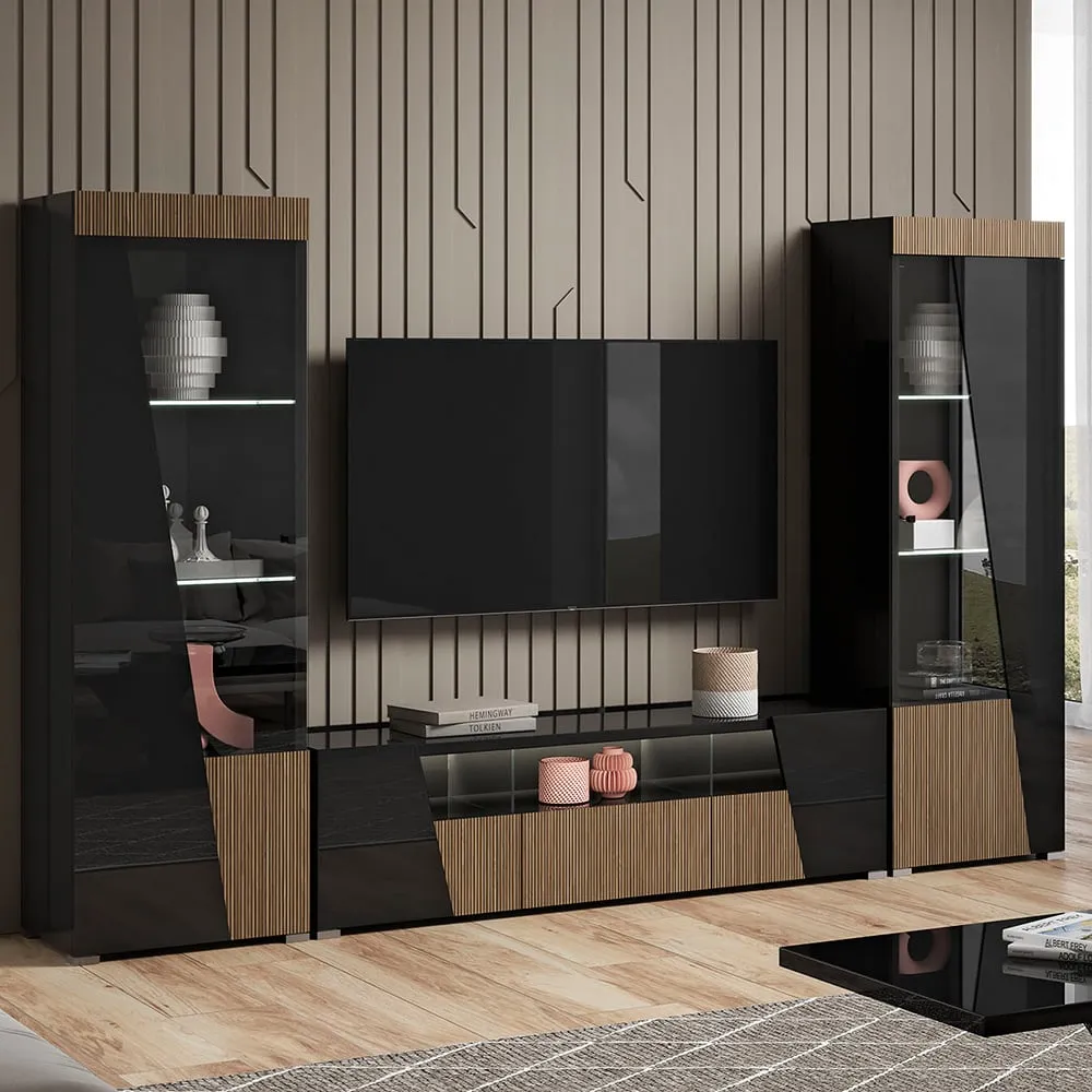 Enna Living Room Set with Display Cabinet - Black image
