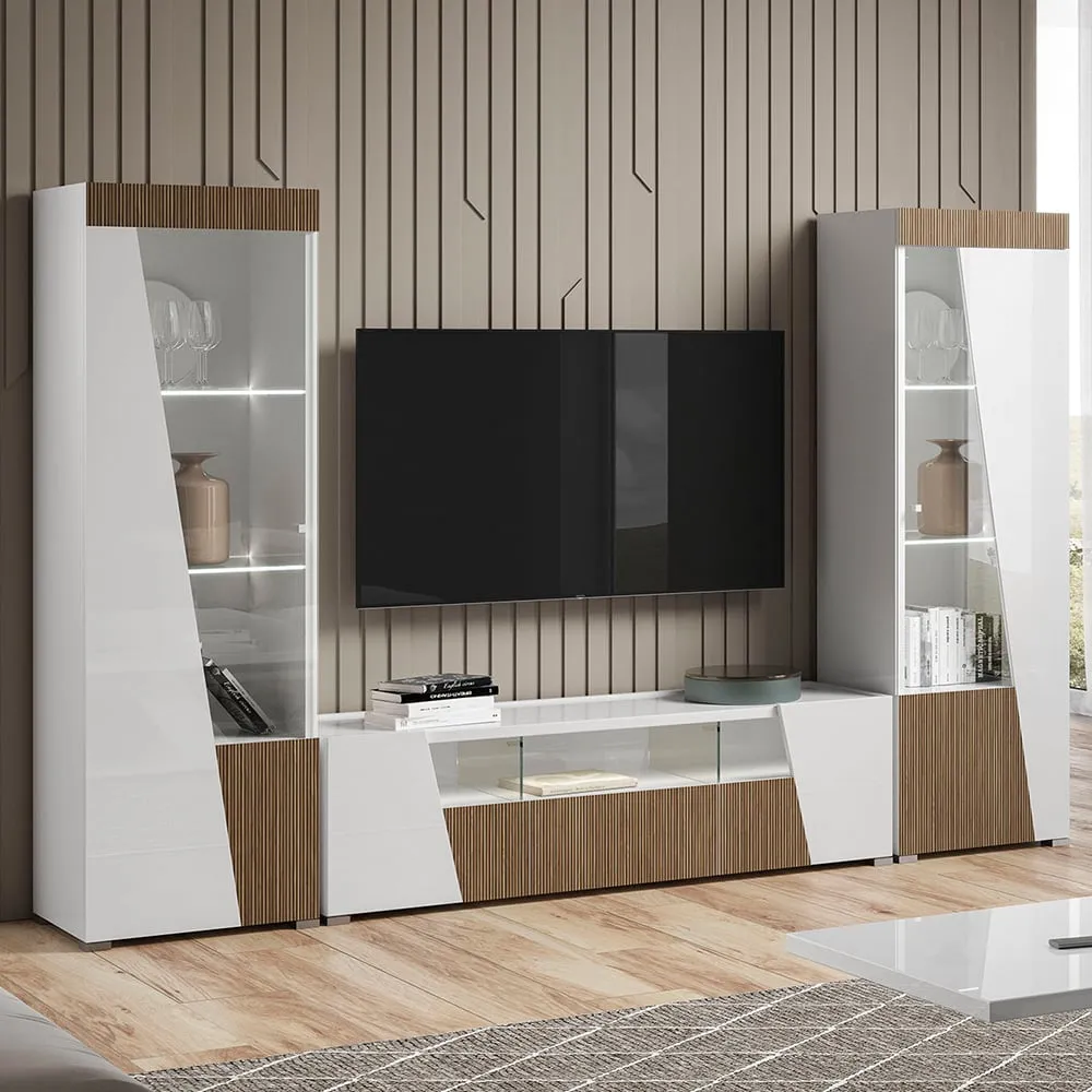Enna Living Room Set with Display Cabinet - White