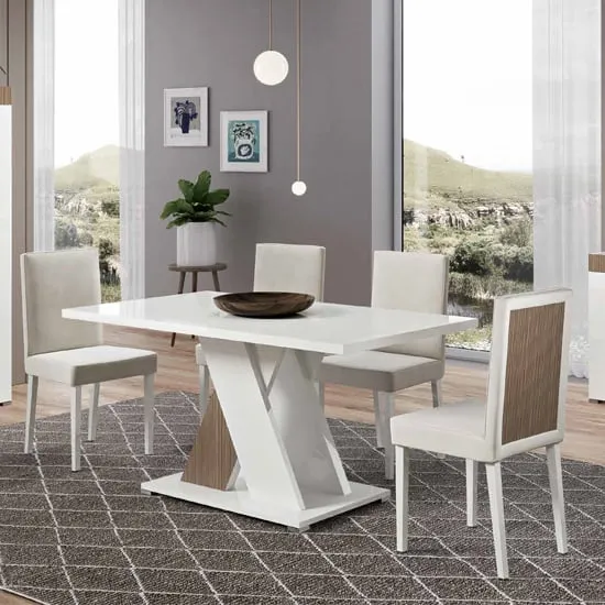 Enna Rectangular Dining Table with 4 Chairs - White, High Gloss image