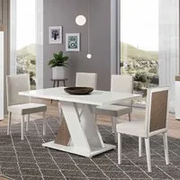Enna Rectangular Dining Table with 6 Chairs - White, High Gloss