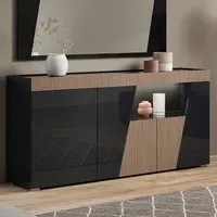 Enna Sideboard with 3 Doors and LED - Black, High Gloss