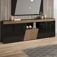 Enna Sideboard with 4 Doors and LED - Black, High Gloss