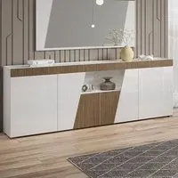 Enna Sideboard with 4 Doors and LED - White, High Gloss