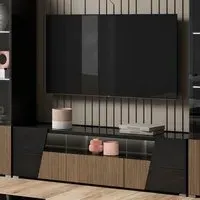 Enna TV Stand with 3 Doors and LED - Black, High Gloss
