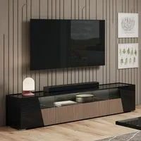 Enna TV Stand with 4 Doors and LED - Black, High Gloss
