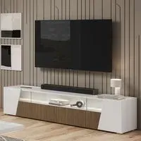 Enna TV Stand with 4 Doors and LED - White, High Gloss