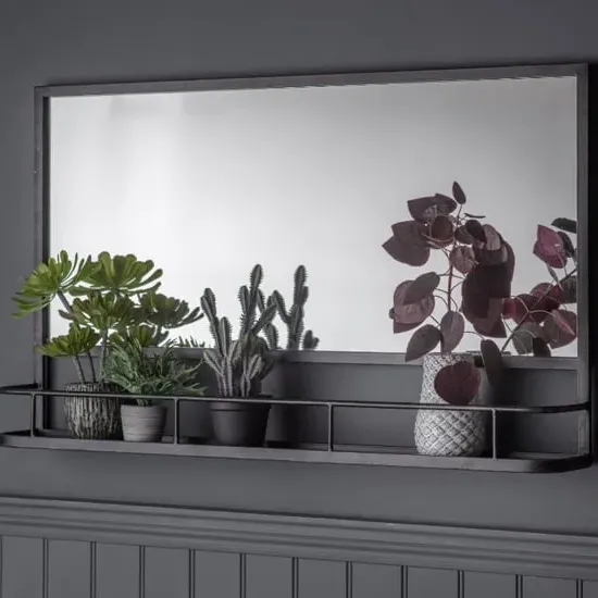 Enoch Overmantel Wall Mirror with Shelf - Charcoal
