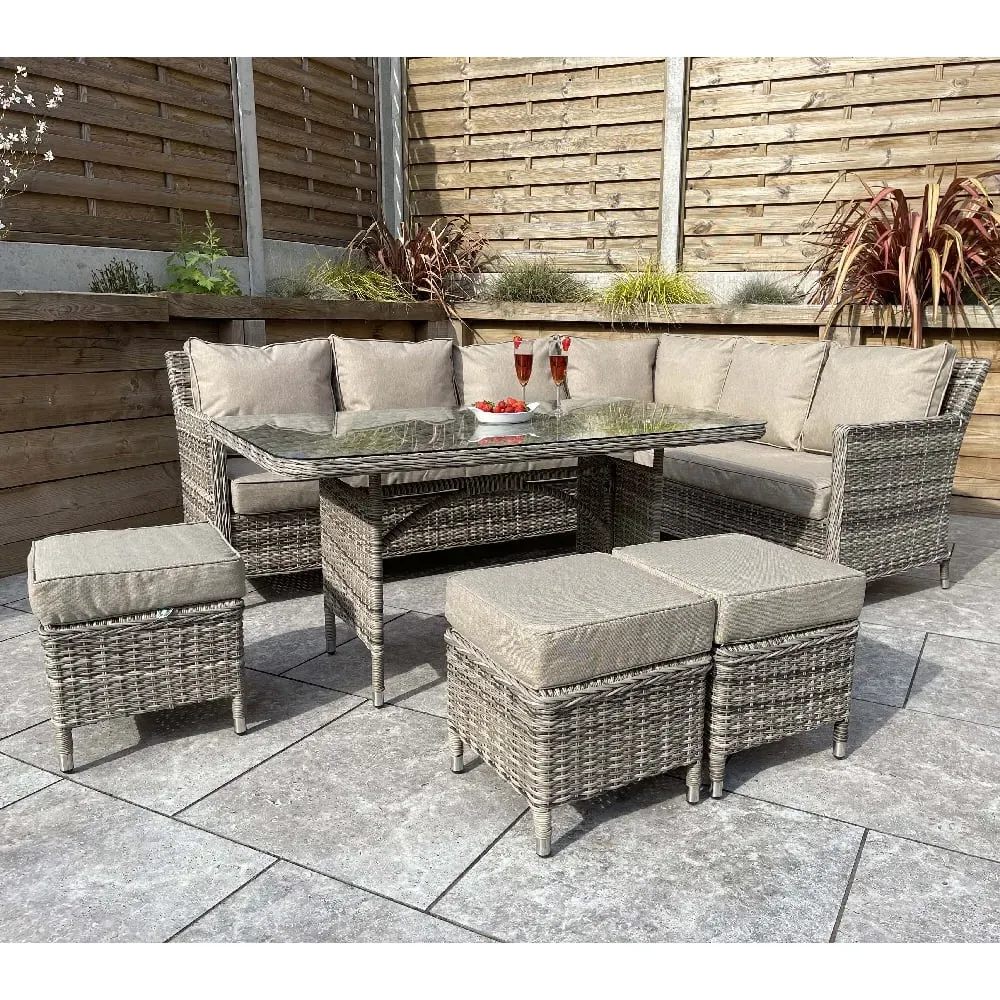 Enola Corner Dining Set - Nature Grey, Glass