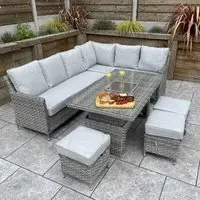 Enola Corner Dining Set with Lift Top - Grey, Glass