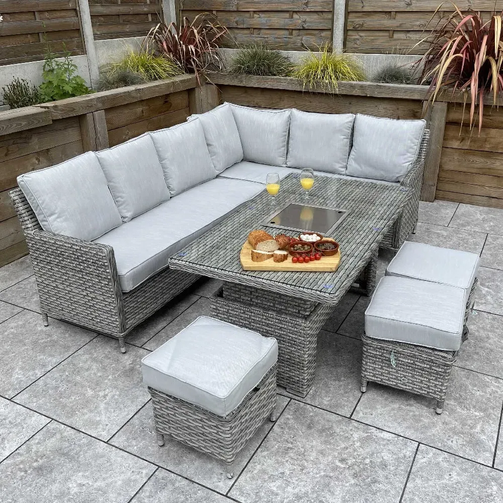 Enola Corner Dining Set with Lift Top - Grey, Glass