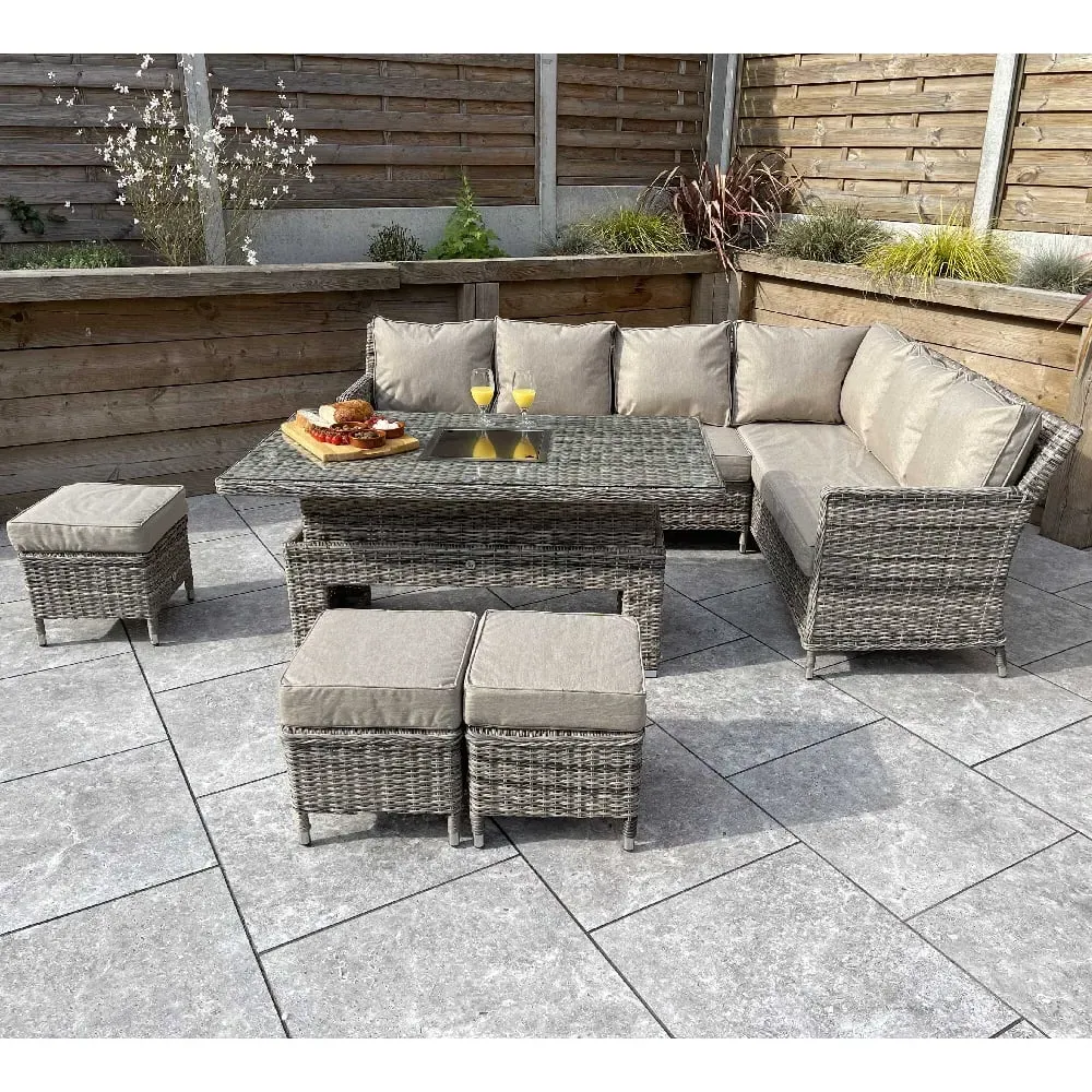 Enola Corner Dining Set with Lift Top - Nature Grey, Glass