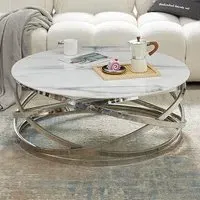 Enrico Round Coffee Table - Marble Effect, Tempered Glass